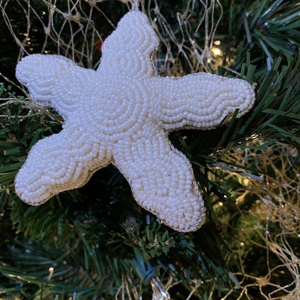 Starfish Shell Pearl Tone Seed Bead Christmas‎ Everyday Ornament